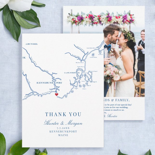 Kennebunkport Maine Wedding Flat Thank You Card (These flat Kennebunkport Maine Wedding Thank You Cards are perfect for your destination wedding)