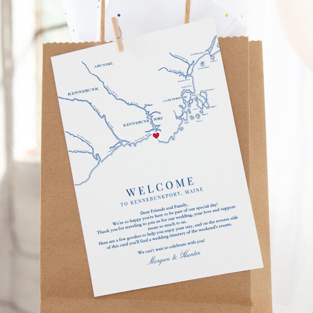 Kennebunkport Maine Wedding Welcome Itinerary Thank You Card (These Kennebunkport Maine welcome letters have a wedding itinerary on the back)