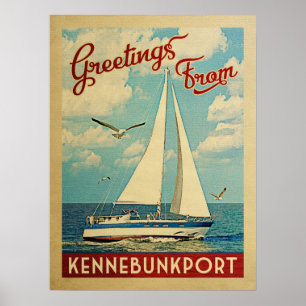 Kennebunkport Sailboat Vintage Travel Maine Poster