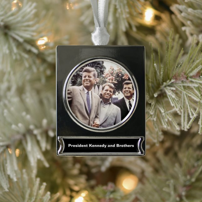 Kennedy Brothers, President John, Robert & Ted Silver Plated Banner Ornament (Tree)