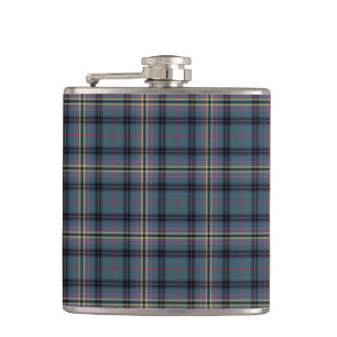 Kennedy Clan Ancient Tartan Teal Blue Plaid Hip Flask