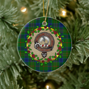 Kennedy Clan Badge & Tartan Personalised Christmas Ceramic Ornament
