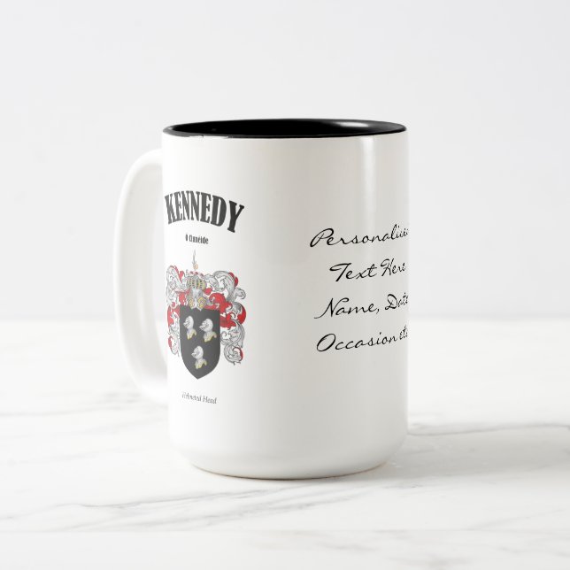 Kennedy Family Crest, Translation & Meaning Two-Tone Coffee Mug (Front Left)