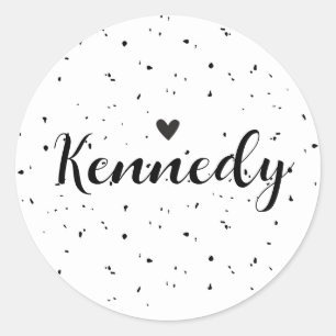 Kennedy Name Sticker Minimal Modern Heart Speckled