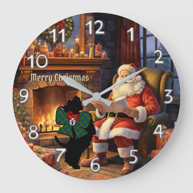 Kennedy Scottie Dog & Santa Personalised Xmas Large Clock (Front)