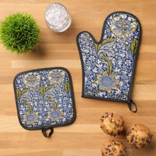 Kennet by William Morris, Vintage Textile Art Oven Mitt & Pot Holder Set