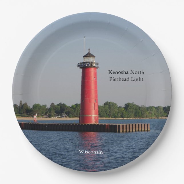 Kenosha North Pierhead Light paper plate (Front)