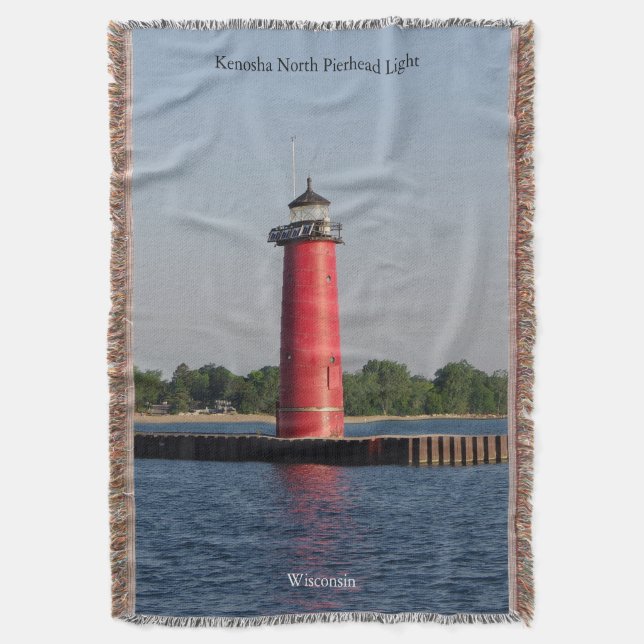 Kenosha North Pierhead Light throw blanket (Front Vertical)