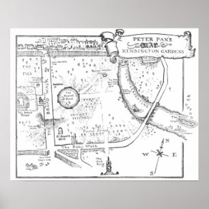 Kensington Gardens Peter Pan B & W Map Poster