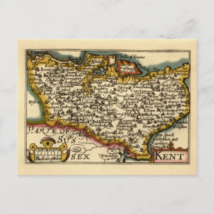 Kent County England Old Antiquarian John Speed Map Postcard