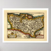 Kent County England Old Antiquarian John Speed Map