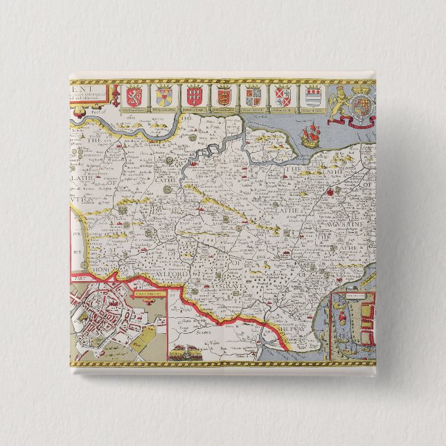 Kent, engraved by Jodocus Hondius 15 Cm Square Badge (Front)