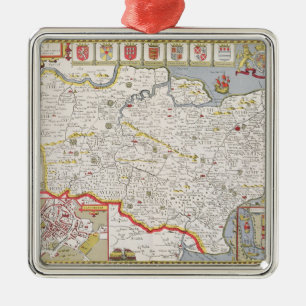 Kent, engraved by Jodocus Hondius Metal Ornament