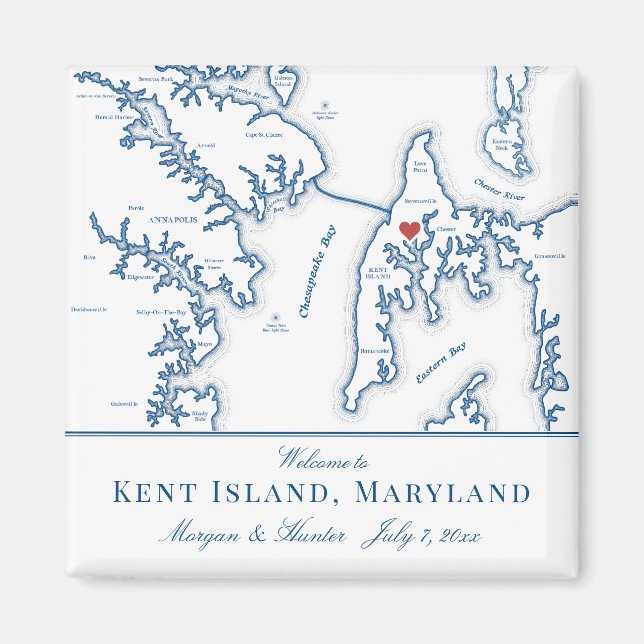 Kent Island Maryland Map Destination Wedding Favou Magnet (Front)