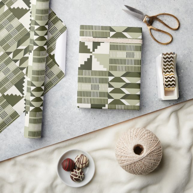 Kente Block - Heritage Olive Wrapping Paper (Crafts)