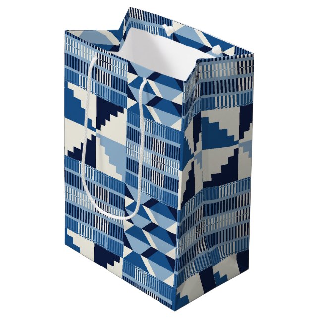 Kente Block - Soft Indigo Medium Gift Bag (Front Angled)