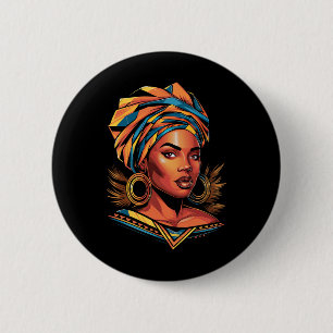 Kente Cloth Head Wrap Beautiful Black Afro Woman E 6 Cm Round Badge