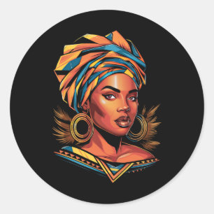 Kente Cloth Head Wrap Beautiful Black Afro Woman E Classic Round Sticker