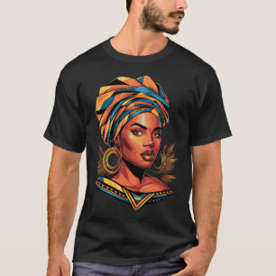 Kente Cloth Head Wrap Beautiful Black Afro Woman E T-Shirt
