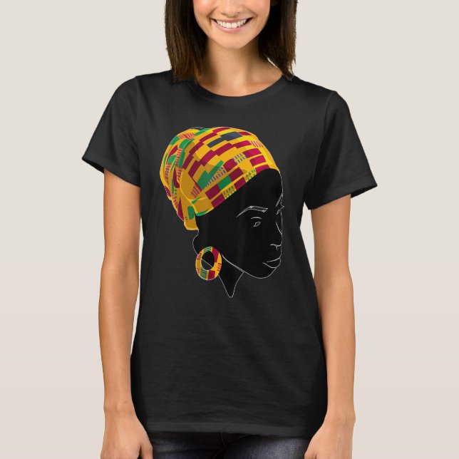 Kente Cloth Head Wrap For African American Women T-Shirt (Front)
