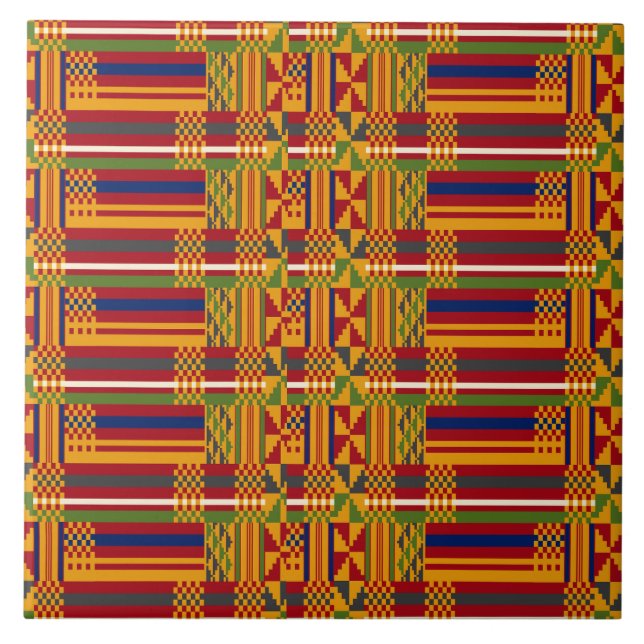 Kente Ethnic Pattern – Vibrant African Textile Ceramic Tile (Front)