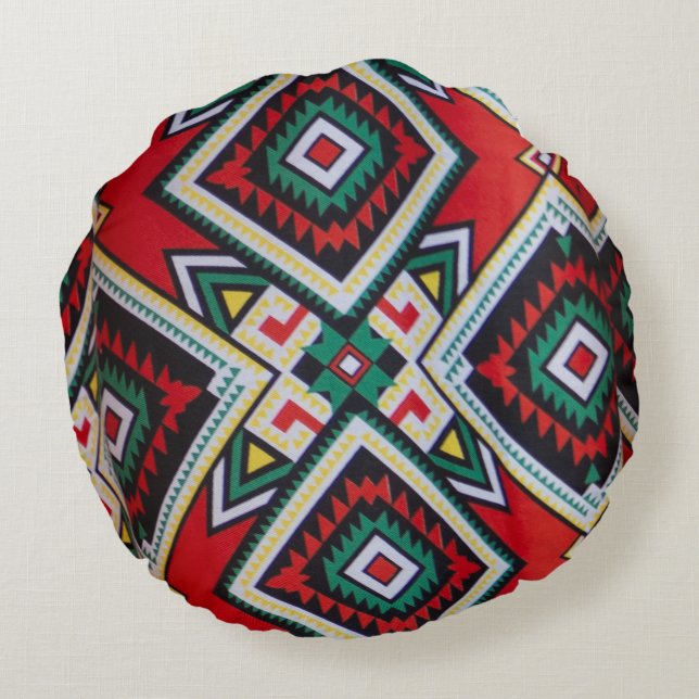 Kente Geometric Tapestry Round Cushion (Back)