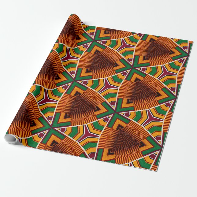 Kente Geometrics Kwanza Afrocentric Wrapping Paper (Unrolled)