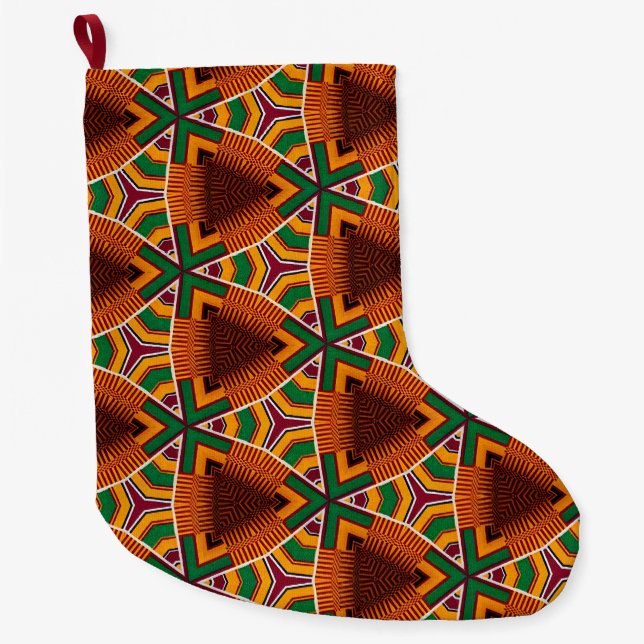 Kente Geometrics Kwanzaa Afrocentric Large Christmas Stocking (Front)
