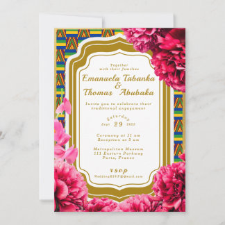 Kente Wedding Invitation - Blue and Gold Kente