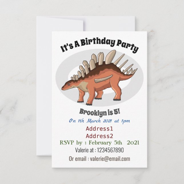 Kentrosaurus cartoon illustration invitation (Front)