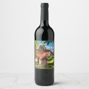 Kentrosaurus Dinosaur Jungle Prehistoric Art Wine Label