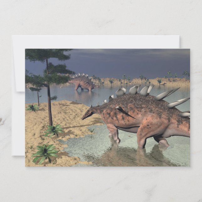 Kentrosaurus dinosaurs in the desert - 3D render (Front)