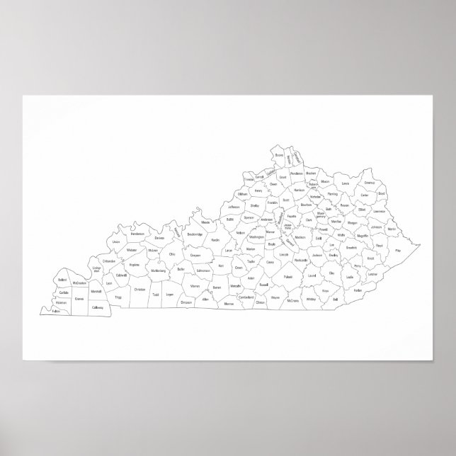 Kentucky counties map with county names poster (Front)