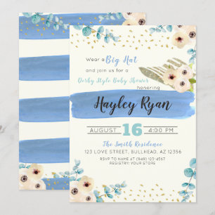 Kentucky Derby Big Hat Eucalyptus Boy Baby Shower Invitation