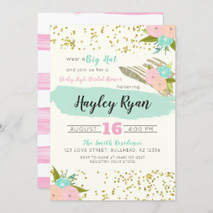 Kentucky Derby Big Hat Pink & Mint Bridal Shower Invitation