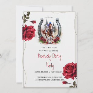 Kentucky Derby Party Invitation Roses Horseshoe Ho