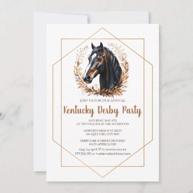 Kentucky Derby Party Invitation Silver Horseshoe P (Front)