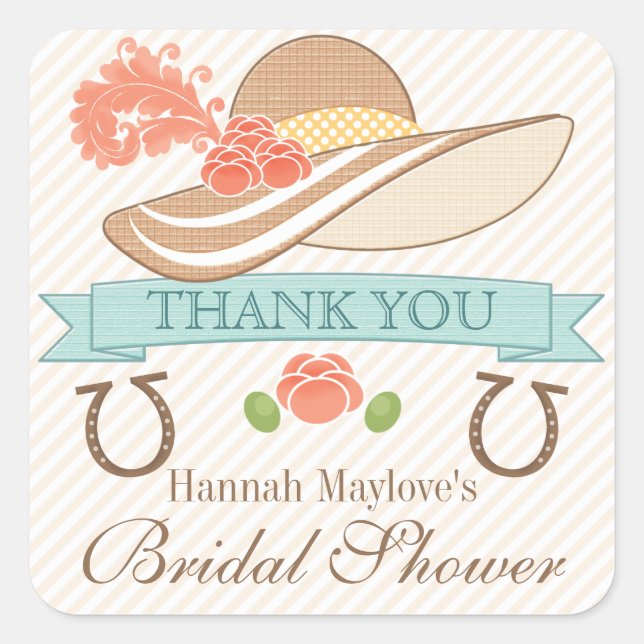 KENTUCKY DERBY THEMED BRIDAL SHOWER THANK YOU SQUARE STICKER (Front)