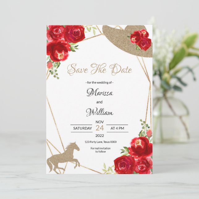 Kentucky Derby Wedding Save the Date Invitations (Standing Front)