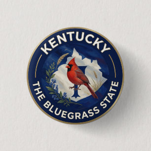 🐎 Kentucky Flag and Northern Cardinal Bluegrass 3 Cm Round Badge