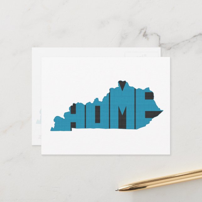 Kentucky Home State Blue Word Art Postcard (Front/Back In Situ)