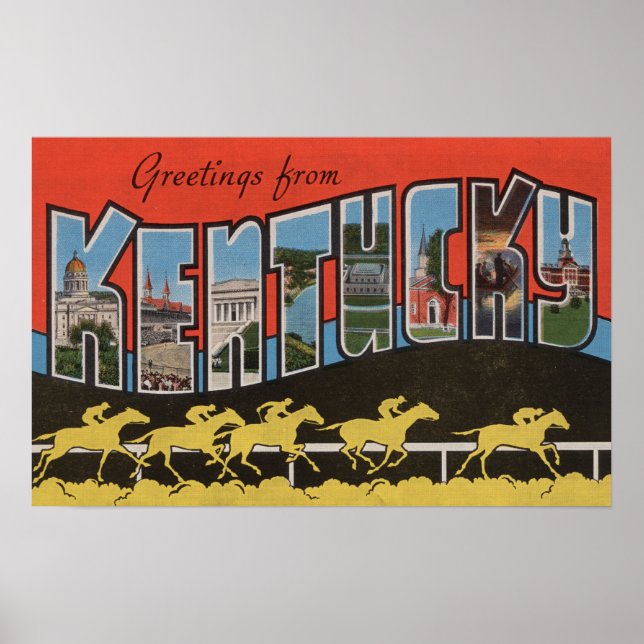 Kentucky (Horse Race Scene) - Large Letter Scene Poster (Front)