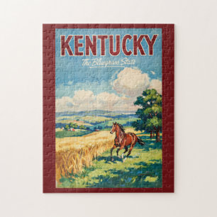 Kentucky Horses Illustration Travel Art Vintage Jigsaw Puzzle