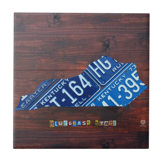 Kentucky License Plate Map Ceramic Tile (Front)