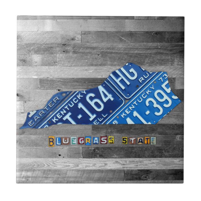 Kentucky License Plate Map Ceramic Tile (Front)