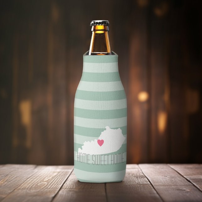 Kentucky Map Home State Love with Custom Heart Bottle Cooler (Personalized Bottle Cooler - Add Name or Custom Text for this Wedding or Anniversary Favor - Black)