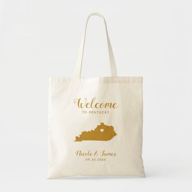 Kentucky Map Wedding Welcome Bag, Gold Tote Bag (Front)