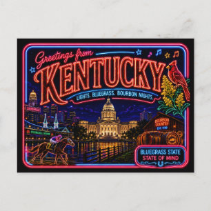 Kentucky Neon State Retro Vintage Postcard