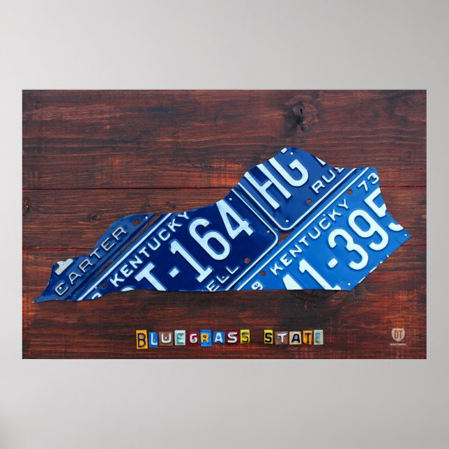 Kentucky State License Plate Map Poster (Front)