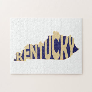 Kentucky State Name Word Art Yellow Jigsaw Puzzle